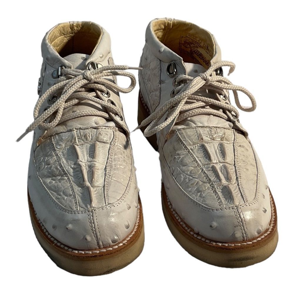 Figueroa Boots Taupe Caiman Ostrich Leather Lace Up Shoes Mens Size 6.5